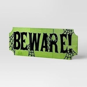 NIB. Hyde & Eek! 18" LED 'BEWARE!' Tinsel Halloween Sign